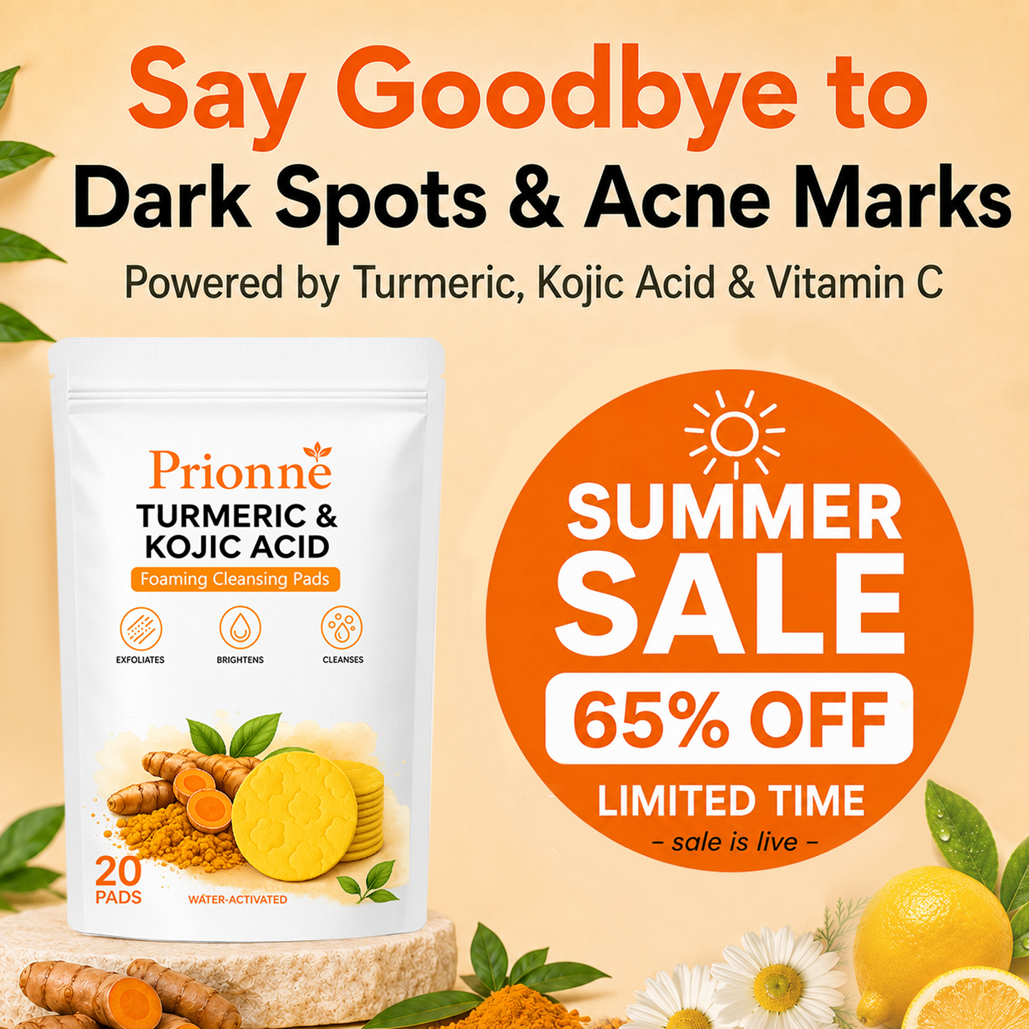 🔥Last Day 68% OFF-Prionne Turmeric Kojic Glow Pads