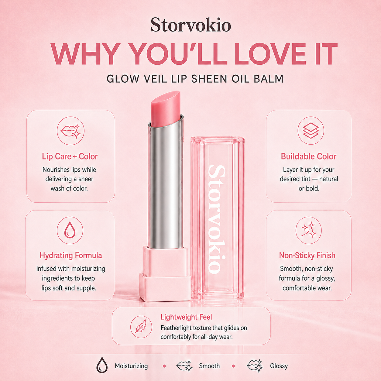 🔥LAST DAY BUY 1 GET 1 FREE🔥 Storvokio 2-in-1 GLOW VEIL LIP SHEEN OIL BALM👄