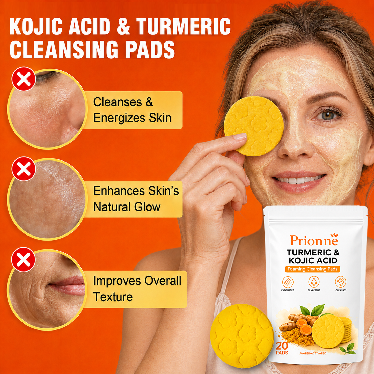 🔥Last Day 68% OFF-Prionne Turmeric Kojic Glow Pads